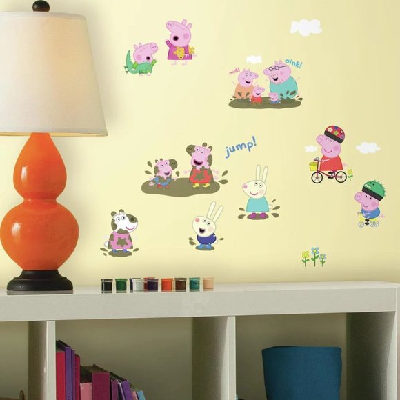 Peppa Pig Peel Stick Wall Decals 28 Stickers Nursery Room Decor Kids Art George - Picture 1 of 2